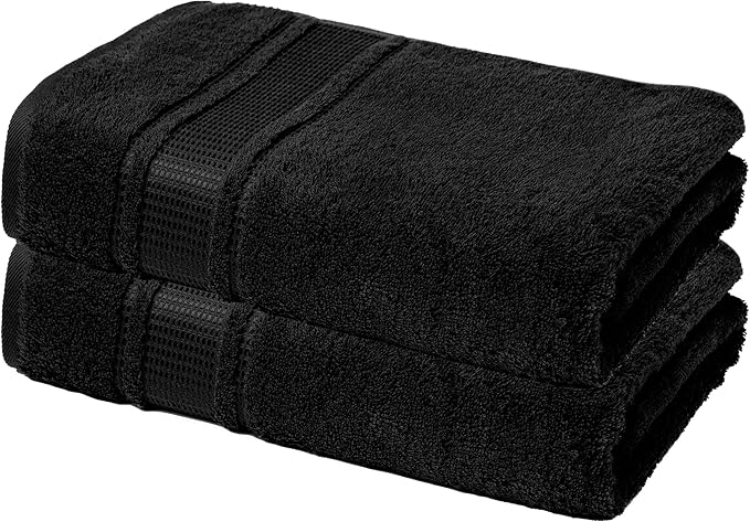 Melissa Linen, 2 Piece Hand Towel Set, 100% Turkish Cotton Face Hand Towels for Bathroom, 20 in x 35 in, Absorbent, Quick Dry, Durable and Soft, Spa and Hotel Quality, Jet Black