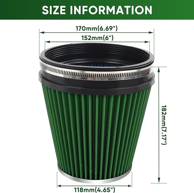 6" 152mm Cold Air Intake Filter Clamp-On Replacement High Flow Inlet Air Filter - Image 2