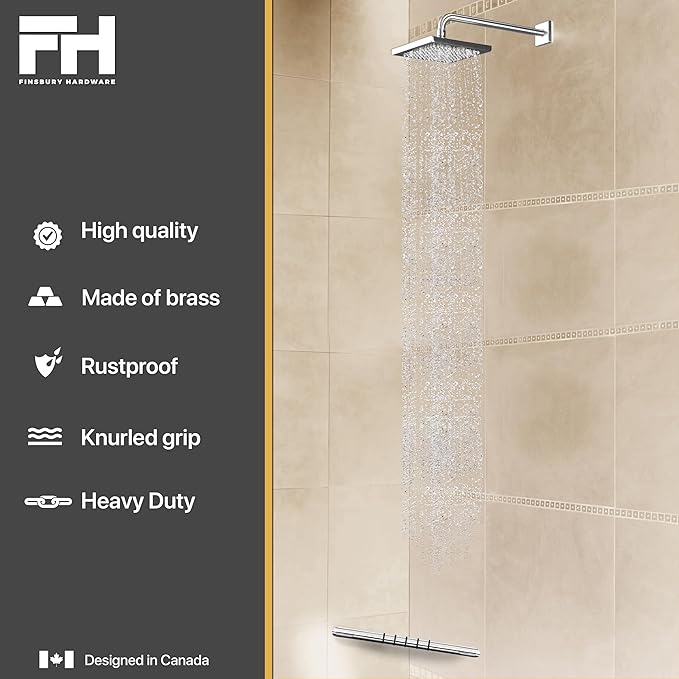 Shower Foot Rest, Corner Shower Bar for Shaving Legs, Wall Mounted Hotel Shower Foot Ledge, Brass Bar Bathroom Foot Step (Polished Chrome with Grip Rings)