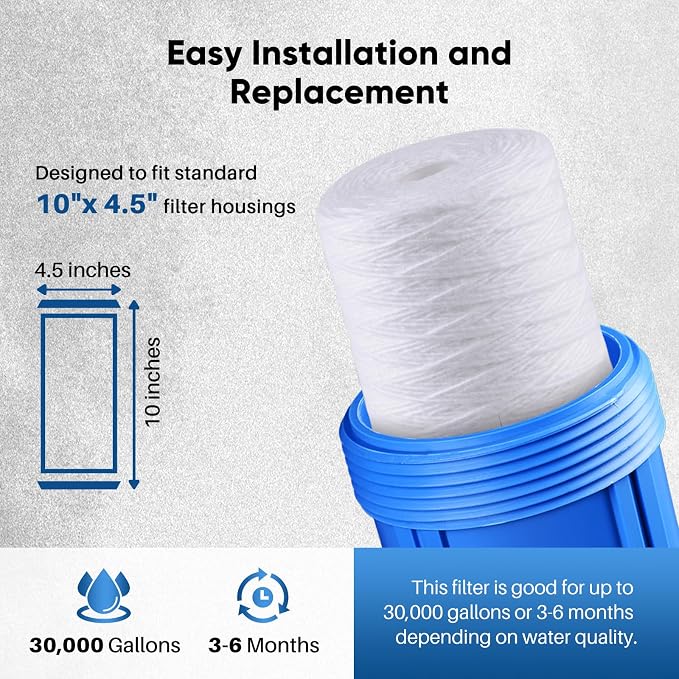 PUREPLUS 5 Micron 10 x 4.5 Whole House String Wound Sediment Filter - Image 8