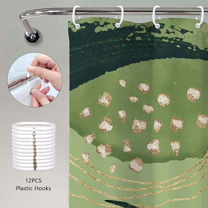 Sage Green Boho Shower Curtain 72Wx72H Abstract Mid Century Tropical Palm Leaves Gold Plant Geometric Minimalist Botanical Bathroom Decor Modern Bath Curtain Fabric Polyester 12 Pack Hooks