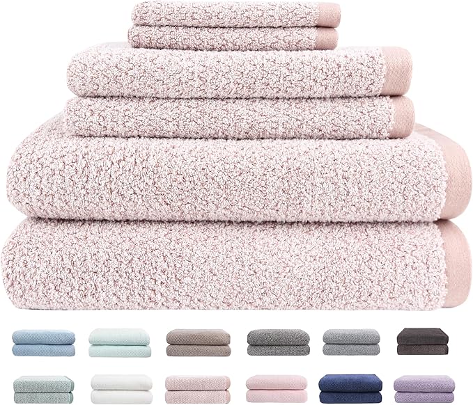 Everplush Diamond Jacquard 6 Pieces Bath Towel Set, Luxury Super Soft Oversized everplush Towels, Highly Absorbent everplush Diamond Jacquard Quick Dry Bath Towel for Bathroom Rose