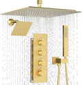 Enga Thermostatic Dual Head Shower System, Shower Faucet Set with 16"+6" Rain Shower Heads & Handheld, All Functions Use Simultaneously, Adjustable Volume, Brushed Gold