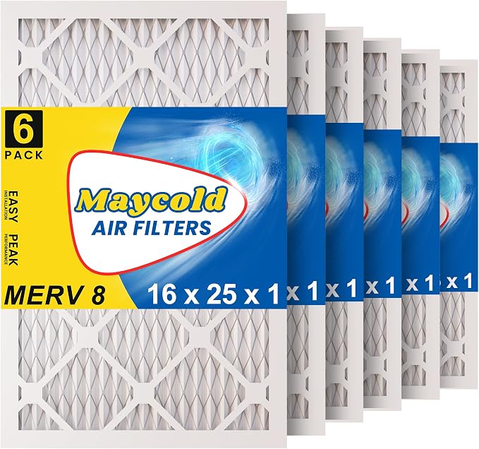 Maycold MERV 8 16x25x1 Furnace Air Filters, Pleated HVAC AC Filters, by Maycold
