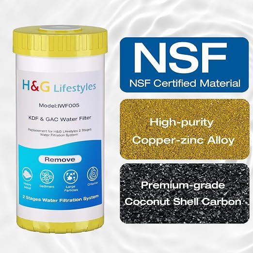 H&G Lifestyles 10" x 4.5" Whole House KDF and Carbon Water Filter, Compatible - Image 3