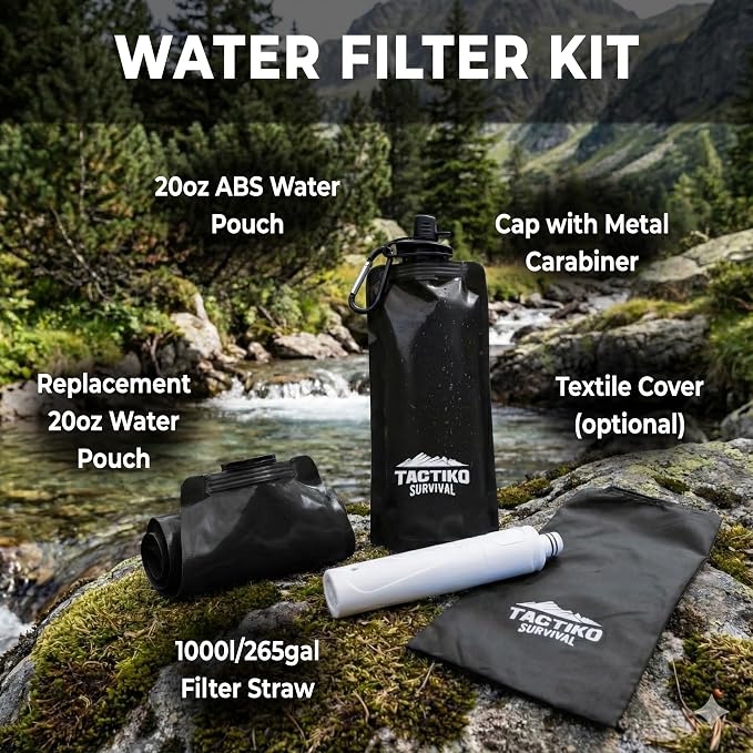 Tactiko Survival 20oz/600ml Purifying Water Bottle Filter Kit - Image 2