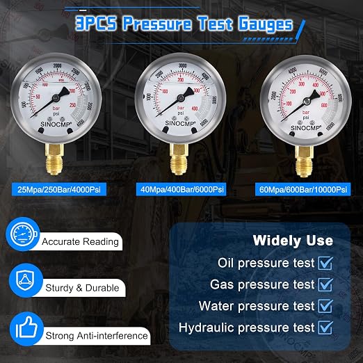SINOCMP Hydraulic Pressure Gauge Test Kit - Image 3