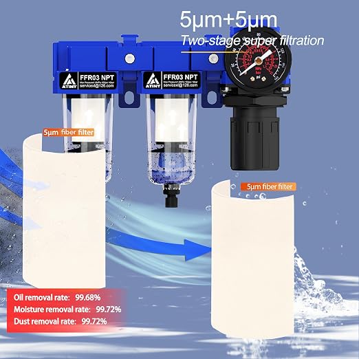 3/8" NPT Air Dryer System, Air Compressor Filter Dryer, 5 and 5 Micron Filter - Image 2