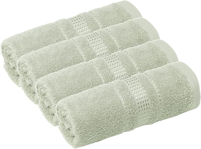 Melissa Linen, 4-Piece Bath Wash Cloths Set, 100% Turkish Cotton, Face & Hand Towels for Bathroom, Absorbent, Quick Dry and Soft Wash Rags for Kitchen (Mint Green Washcloths)