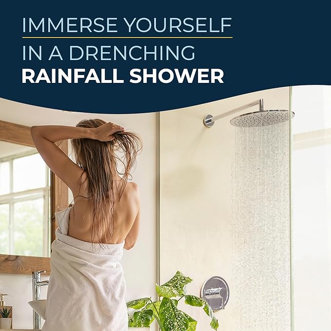 HammerHead Showers® Solid Metal 12 Inch Rainfall Shower Head, Large Rain Shower Head, 2.5 GPM High Flow Shower Head Optimized for Pressure, Wall-Mounted or Ceiling Rain Shower Head, Chrome