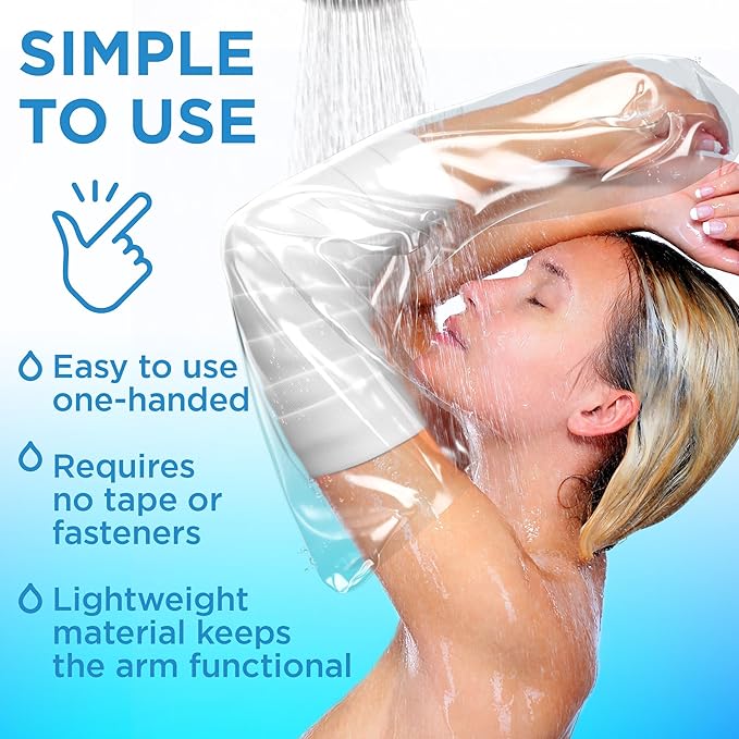 100% Waterproof Cast Covers for Shower Arm Adult - Tight Seal - 2pk Reusable Cast Protectors - Full Arm Bag Sleeves - Strong and Durable