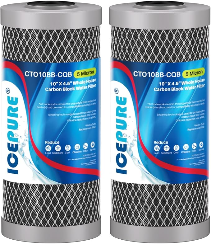 ICEPURE 5 Micron 4.5" x 10" CTO10BB-CQB Whole House Water Filter Upgraded by ICEPURE