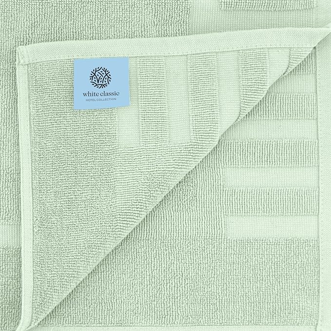 White Classic Luxury Bath Mat Floor Towel Set - Absorbent Cotton Hotel Spa Shower/Bathtub Mats [Not a Bathroom Rug] 22"x34" | 2 Pack | Green