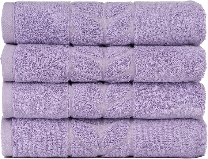 BAGNO MILANO Organic Turkish Cotton Bath Towels, Luxury Jacquard Collection, Certified Organic Highly Absorbent, Soft-Plush Towel Set (Lilac, 4 Pcs Hand Towel Set)