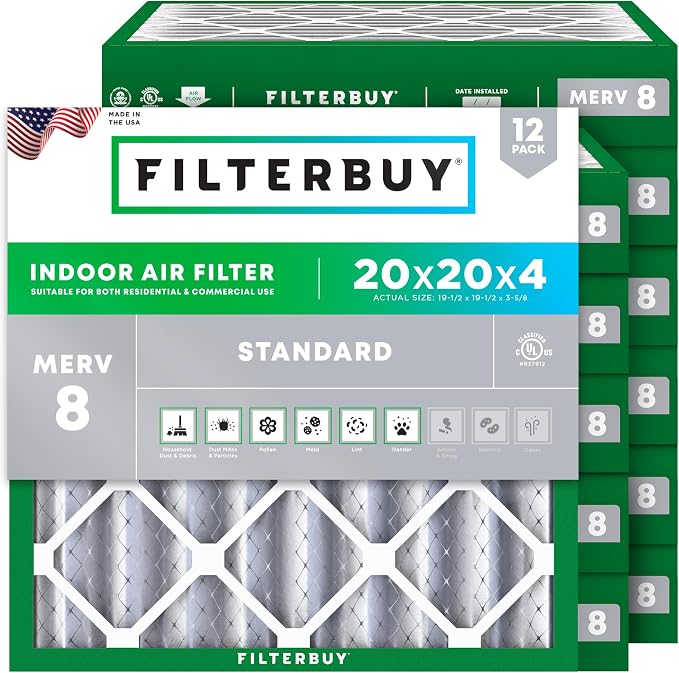 Filterbuy 20x20x4 Air Filter MERV 8 Essential Dust & Allergy Defense, by Filterbuy