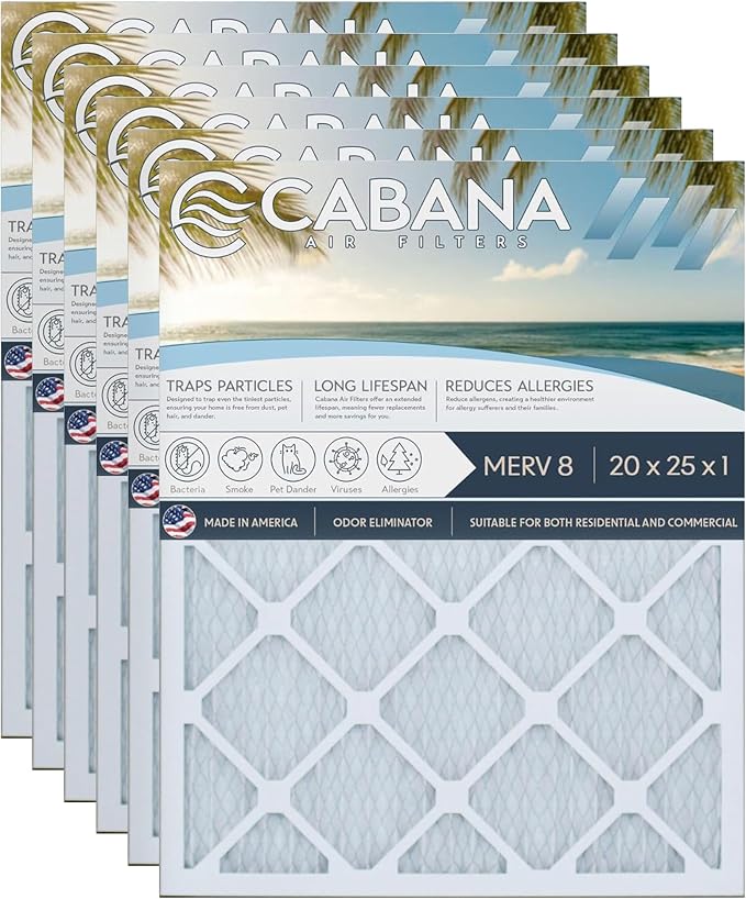 Cabana Filters 6-Pack 20x25x1 MERV 8 AC Furnace Air Filter by CabanaAirFilters