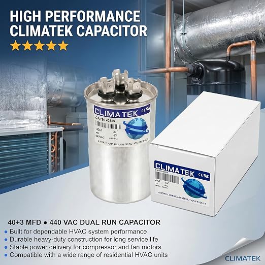 ClimaTek 40 + 3 MFD 370/440 Volt Dual Run Capacitor CAP99-4034R | 40/3 VAC | - Image 2
