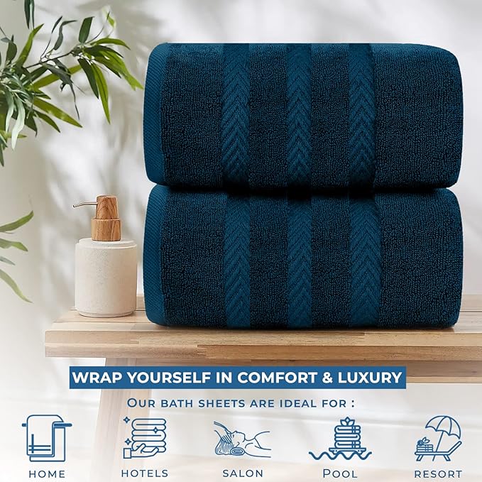 DAN RIVER 2 Pack Luxury Bath Sheets 35x70, 600 GSM, Soft & Quick Dry 100% Ring Spun Cotton Towels Ideal for Hotels, Spas, Gyms & Salons Extra Large, Opal Blue