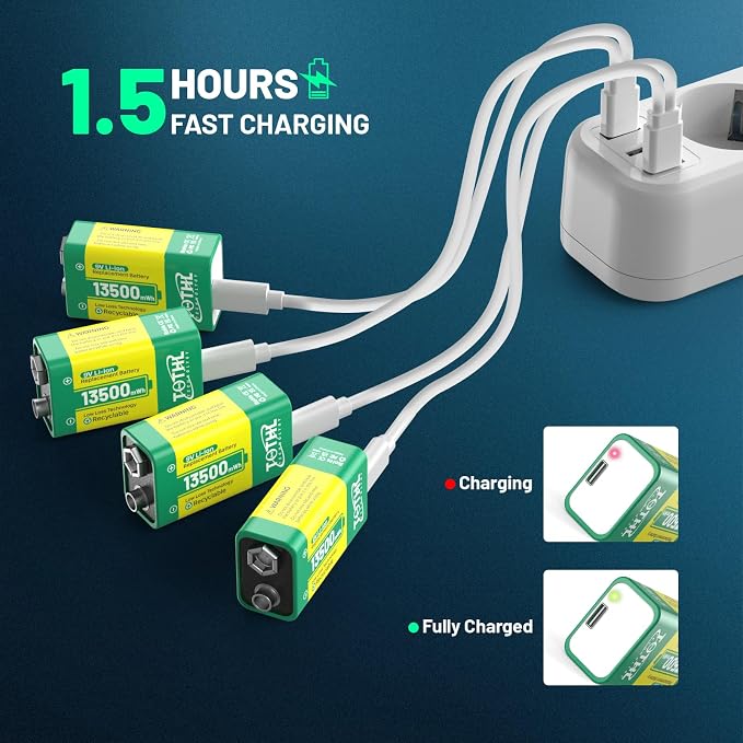 9V Battery for Smoke Detector, USB Rechargeable 9V Lithium Batteries - Image 3