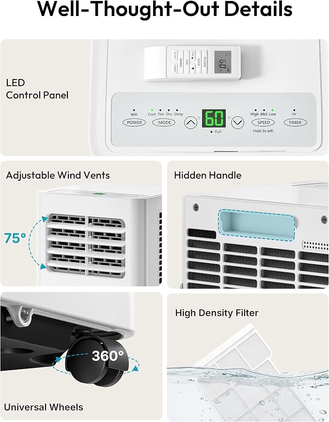 EUHOMY Portable Air Conditioners 12, 000 BTU, Smart 4-in-1 Portable AC Unit - Image 8