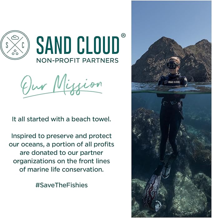 Sand Cloud Extra Large Turkish Beach Towel - Sand Free - 100% Organic Turkish Cotton Yarn - Quick Dry Towel for Beach, Picnic, Blanket or Bath - As Seen on Shark Tank - Marine Life (Manta Ray)