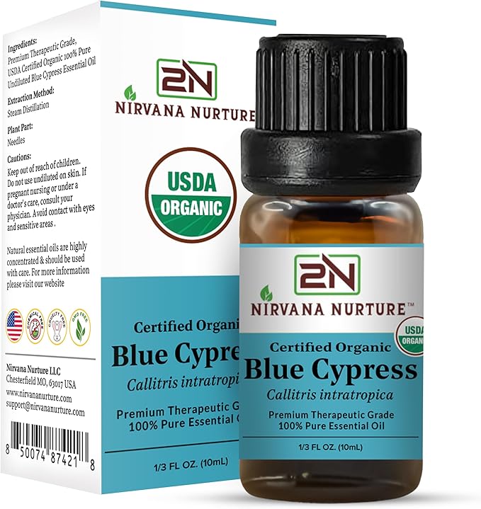 Blue Cypress Essential Oil USDA Certified Organic, 100% Pure Natural Premium Grade, Undiluted