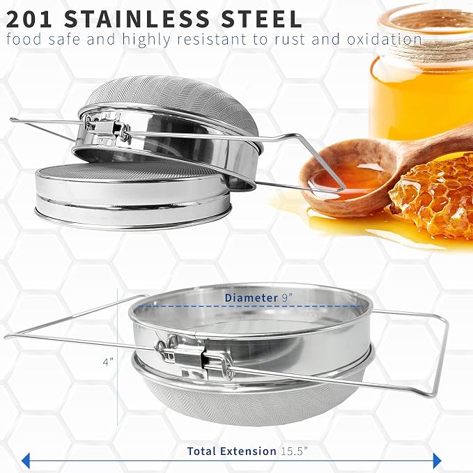 VIVO Stainless Steel Honey Strainer Double Sieve, Bee Keeping Equipment Filter - Image 3