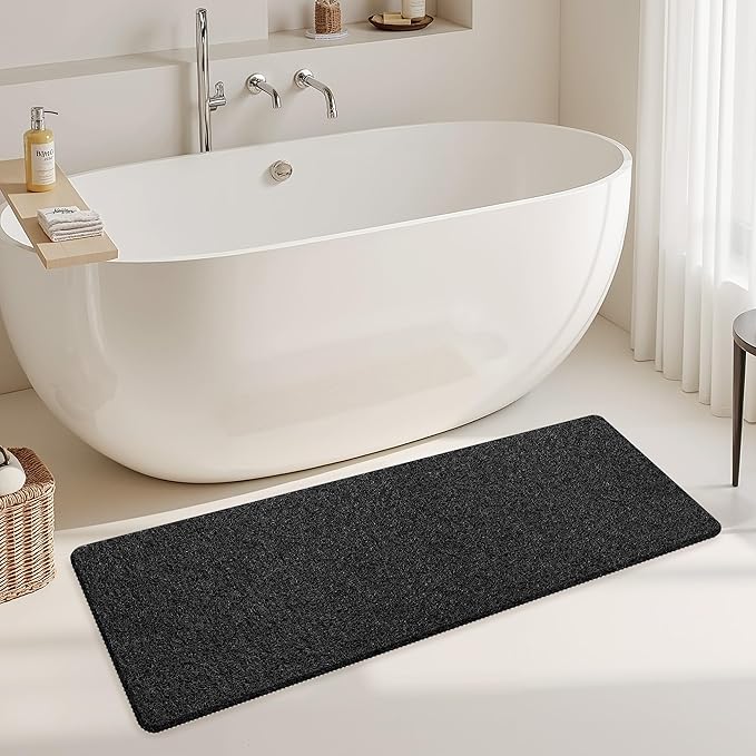 Mecko Loofah Bath Mat for Tub - Quick-Dry Non-Slip Shower Mat, Extra Thick Textured Grip Bathtub Mat for Bathroom and Shower Floor, Indoor/Outdoor Use for Wet Areas (Black, 17"x47")