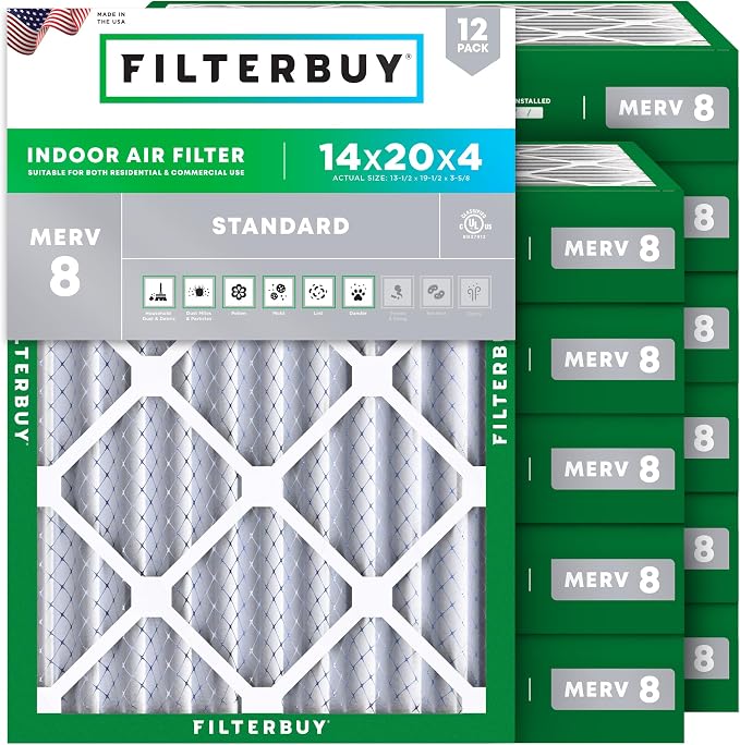 Filterbuy 14x20x4 Air Filter MERV 8 Essential Dust & Allergy Defense, by Filterbuy