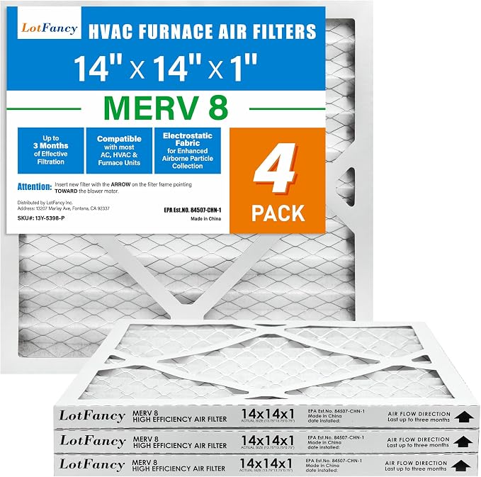LotFancy 14x14x1 Air Filter MERV 8 4-Pack, Electrostatic Pleated Furnace & AC by LotFancy