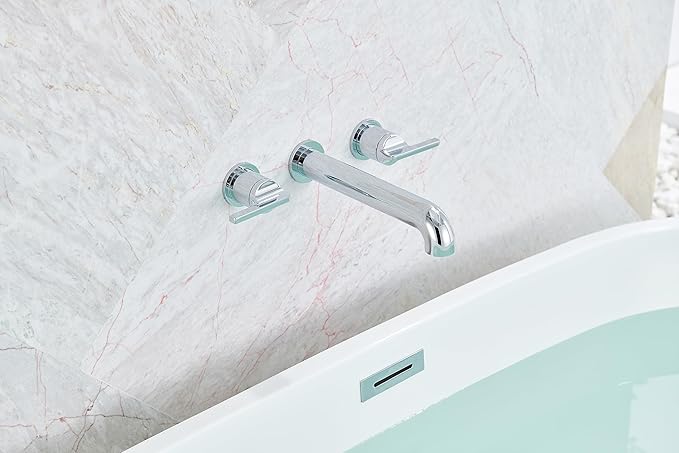 SITGES Solid Brass Wall Mount Tub Filler, 10" Long Spout Reach Wall Mount Bathtub Faucet with Two Lever Handles, High-End Design, High Flow Bathtub Faucet Set with Rough-in Valve Included, Chrome