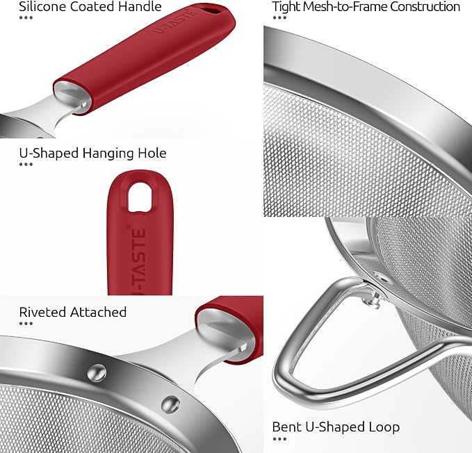 U-Taste Medium Fine Mesh Strainer: 18/8 Stainless Steel 4.73in 30 Mesh Kitchen - Image 6