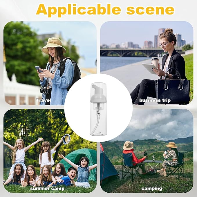 2oz Travel-Sized Foaming Pump Bottles, 4PCS Empty Foam Pump Bottle, Refillable Travel Size Mousse Bottle, Hand Soap Shampoo Lash Shampoo Foaming Soap Dispenser, BPA Free(Clear)