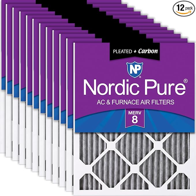 Nordic Pure 14x25x1 Furnace Air Filters MERV 8 Pleated Plus Carbon 12 Pack by NordicPure
