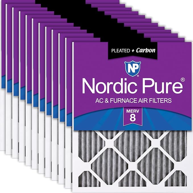 Nordic Pure 12x24x1 Furnace Air Filters MERV 8 Pleated Plus Carbon 12 Pack by NordicPure