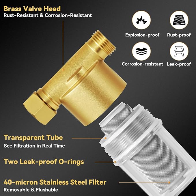 40 Micron Reusable Sediment Filter, Brass Inline Water Filter, Compatible - Image 5