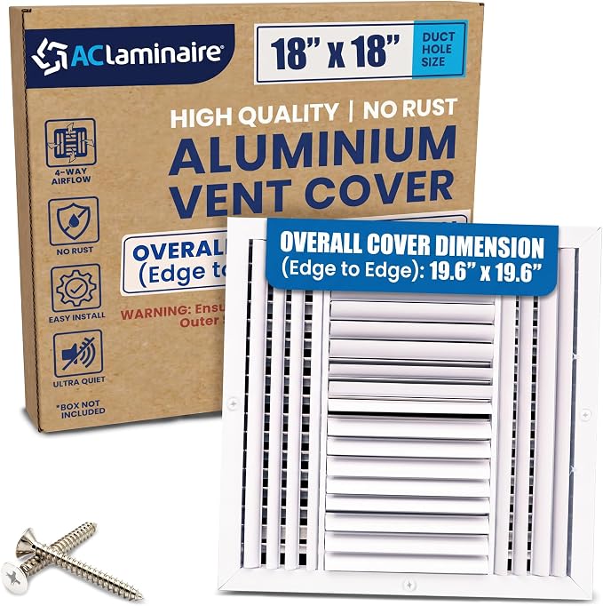 18x18 Aluminum 4-Way Air Register HVAC Vent Cover Wall Ceiling Multi-Shutter by ACLAMINAIRE