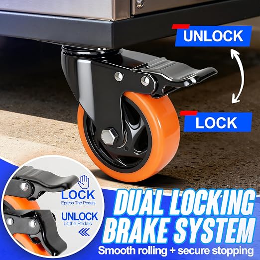 Caster Wheels, 4 Inch Caster Set of 4, Dual Locking PU Casters 2400LB, Swivel - Image 3