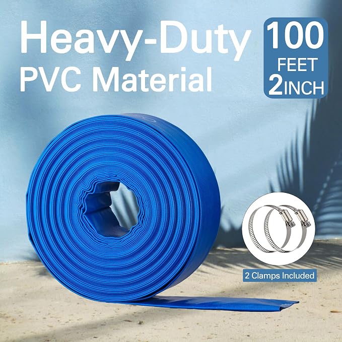 2" x 100FT Pool Backwash Hose, Heavy-Duty Pool Hose, Lay Flat Discharge Hose - Image 3