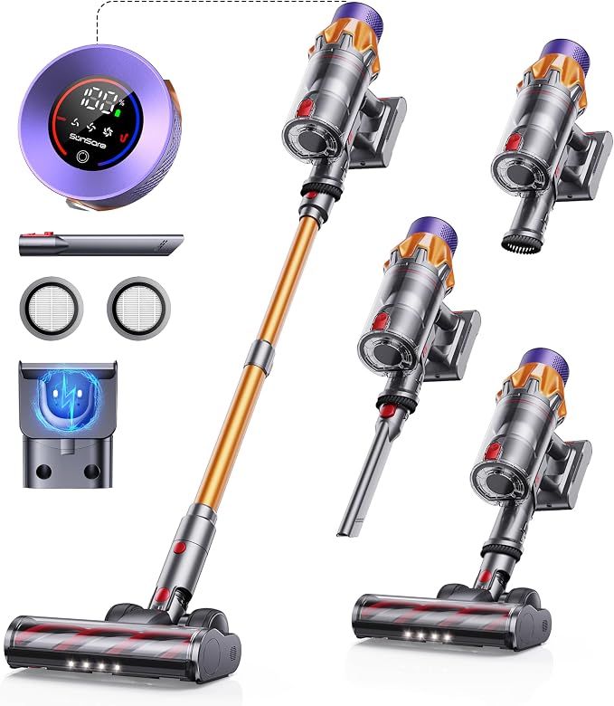 SunSare X7A Cordless Vacuum Cleaner, Upgraded 550W/45Kpa Cordless Stick Vacuum by SunSare