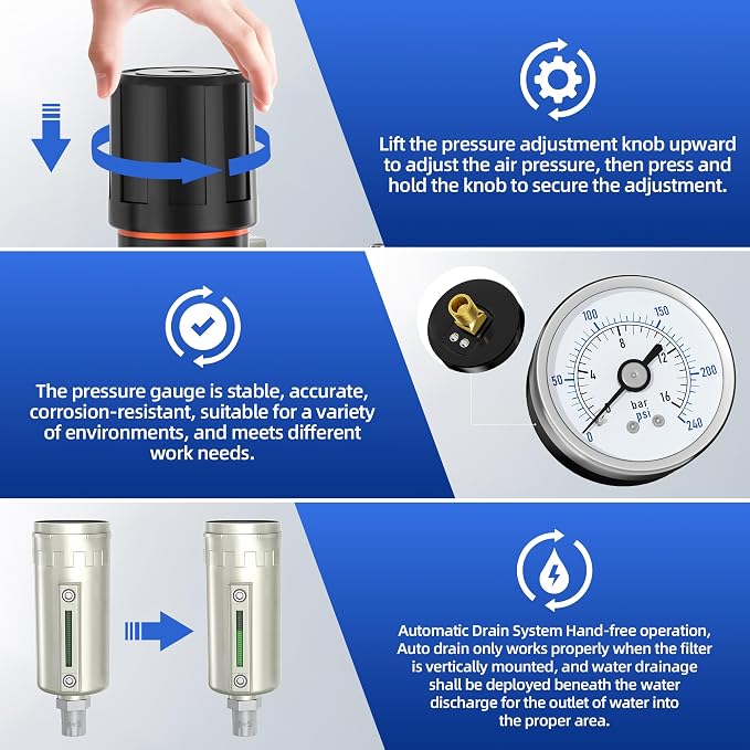 3/4" NPT Air Compressor Water Separator, Industrial Grade 3 Stage Air Drying - Image 5