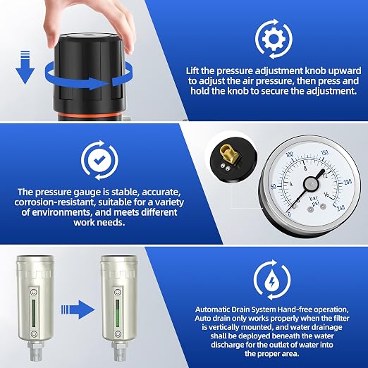 1/2" NPT Air Compressor Water Separator, Industrial Grade 3 Stage Air Drying - Image 5