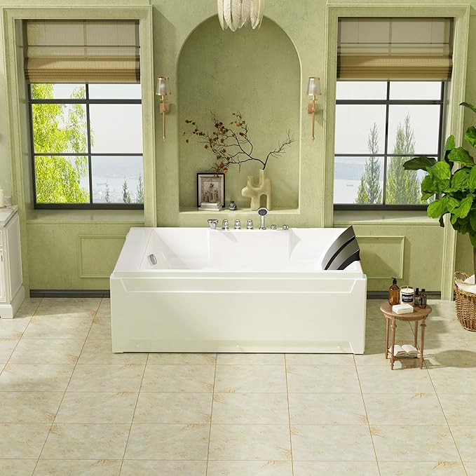 72-Inch Whirlpool Jetted Tub,Acrylic Hydro Massage Bathtub with 10 Jets, Color-Changing LED Lights,2-Person Jetted Bath Tub for Couples