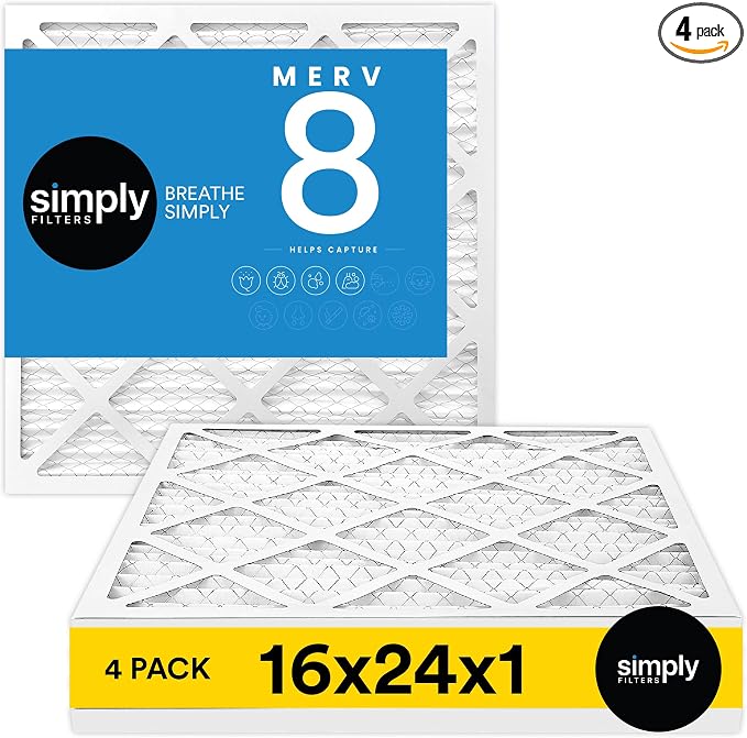 Simply 16x24x1 Air Filter, Merv 8, 4 Pack, by SimplyFilters