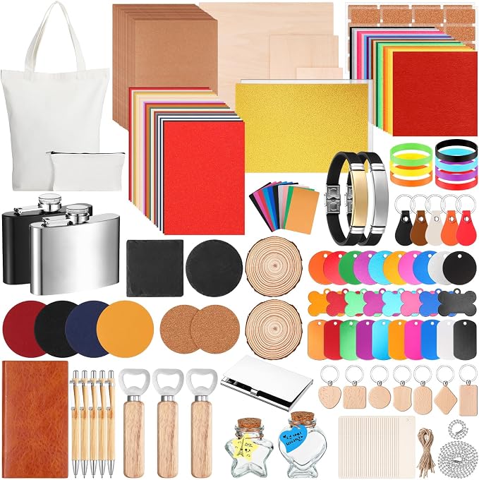 Dunzoom 257 Pcs Laser Material Kit Laser Engraving Materials Including Acrylic by Dunzoom