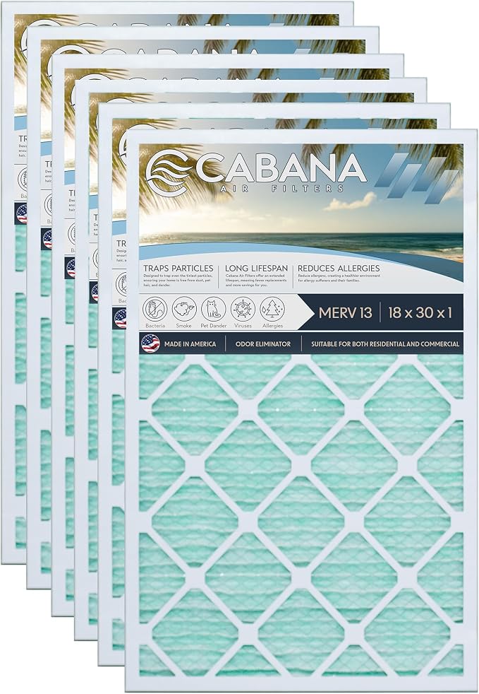 Cabana Filters 6-Pack 18x30x1 MERV 13 AC Furnace Air Filter by CabanaAirFilters