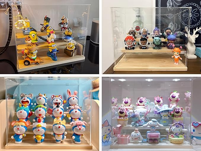 Choowin 3 Tier Clear Acrylic Display Case for Collectibles, Mini Figures, Pop Mart, Labubu, Sonny Angel, Smiski - Assemble Dustproof Acrylic Display Box with Door, Stand (White Base Step)