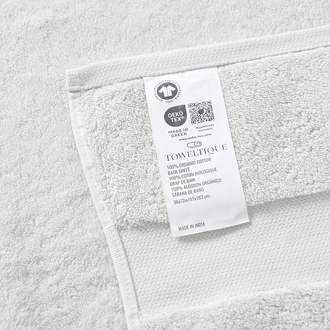 TOWELTIQUE- Organic Cotton Plush Bath Towels Pack of 4 GOTS & Oeko- TEX Certified | Premium Soft, Absorbent & Quick-Drying Towels for Bathroom, Gym, Spa & Hotel Use – White