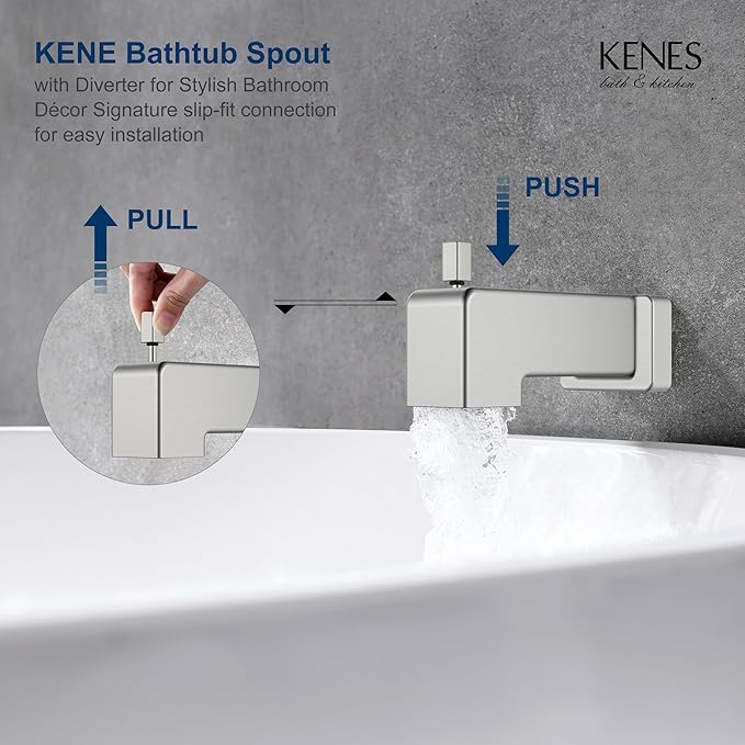 KENES Tub Shower Faucet Set Complete, Brushed Nickel Tub and Shower Trim Kit with 6-Inch Rain Shower Head, Square Shower System, KE-6025A (Shower Valve Included)