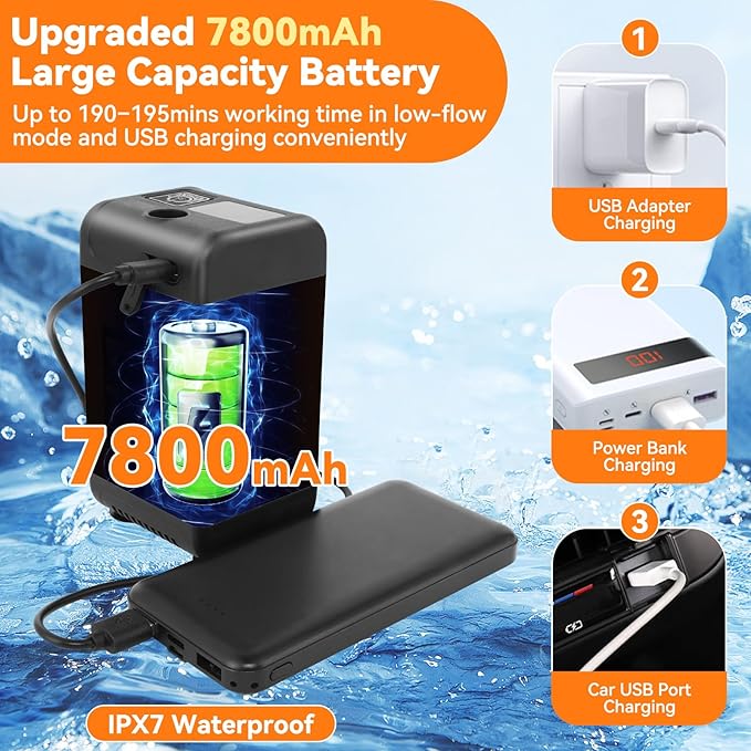 Portable Camping Shower, 7800mAh Rechargeable Outdoor Shower Kit with Heater, Intelligent LED Display, IPX8 Waterproof, Ideal for Outdoor Camping, Travel, Car Washing, Pet Bathing